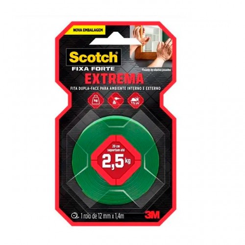 FITA DUPLA FACE 3M FORTE EXTREME(2.5KG) TRANS.12MMX1,40MT  RL 1