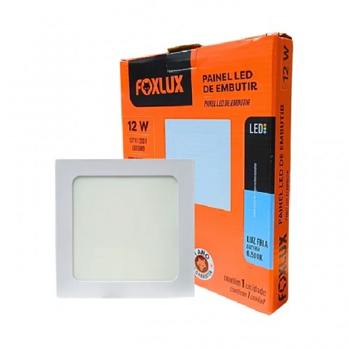 LUMINARIA LED PLAFON FOXLUX EMB. QUAD. 6500K 12W (B.FRIO) 18,7CM BIVOLT PC 1