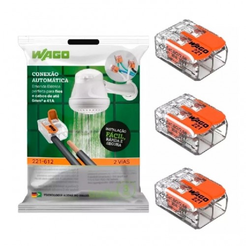 CONECTOR EMENDA WAGO TP CARTELA 6MM 2P 41A 221-612 C/3 UNID. 60473336 (CHUVEIR PC 1